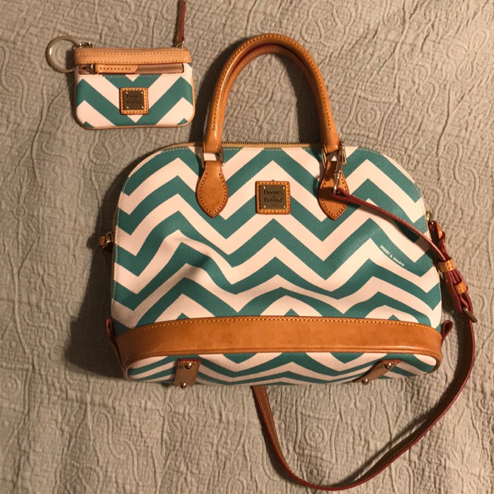 Dooney and Burke teal chevron pattern purse